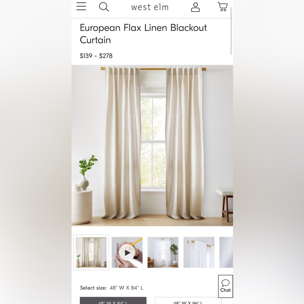 West Elm European Flax Linen Blackout curtains